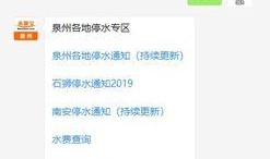 泉州爆料停水通知最新,紧急！这些区域即将停水，请提前做好准备